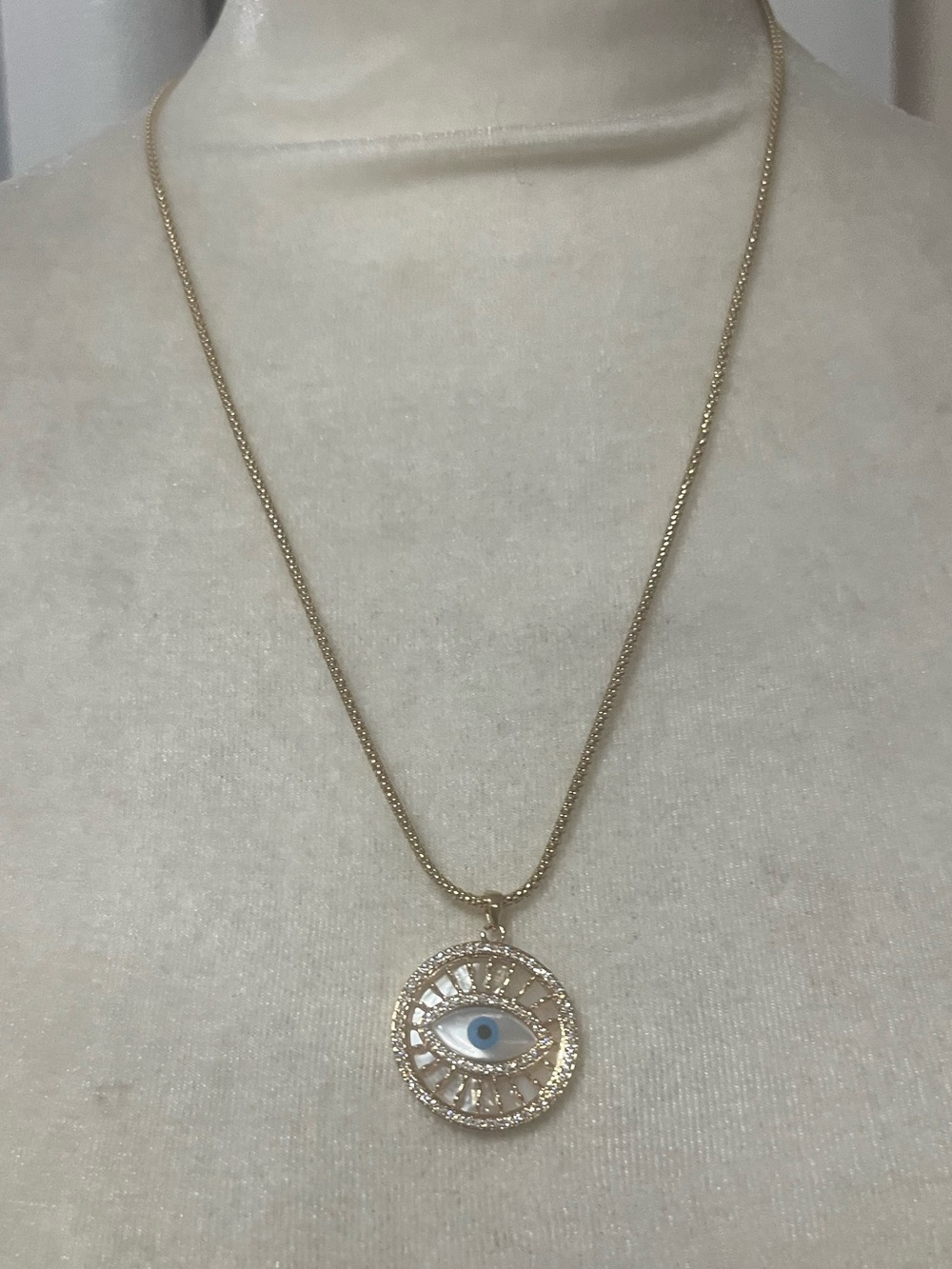 Gold Pendant Necklace with Blue Evil Eye Charm
